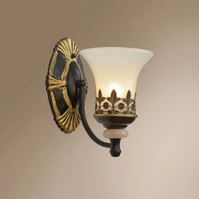 Rustic Flared Bedroom Sconce Wall Lamp With Frosted White Glass 1 /