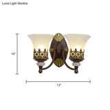 Rustic Flared Bedroom Sconce Wall Lamp With Frosted White Glass