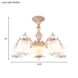 Rustic Floral Ceiling Light With White Glass Shades - 7/9/11 Head Semi Flush Mount For Living Room