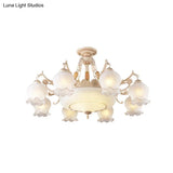 Rustic Floral Ceiling Light With White Glass Shades - 7/9/11 Head Semi Flush Mount For Living Room