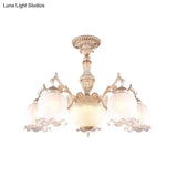 Rustic Floral Ceiling Light With White Glass Shades - 7/9/11 Head Semi Flush Mount For Living Room
