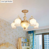 Rustic Floral Ceiling Light With White Glass Shades - 7/9/11 Head Semi Flush Mount For Living Room