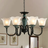 Rustic Floral Chandelier With Blackish Green Suspension And Frosted Glass For Living Room 6 /