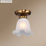 Rustic Floral Frosted White Glass Flush Mount Bedroom Ceiling Light Fixture