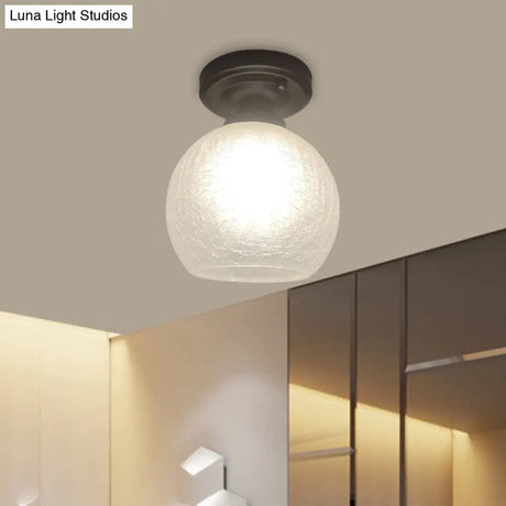Rustic Flush Mount Ceiling Light With Textured Glass Single Bulb Black Finish 6’/7’/8’ Wide