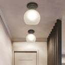 Rustic Flush Mount Ceiling Light With Textured Glass Single Bulb Black Finish 6’/7’/8’ Wide / 6’