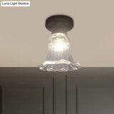 Rustic Fluted Glass Ceiling Lamp: Rural Style Blossom Flush Mount In Black