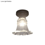 Rustic Fluted Glass Ceiling Lamp: Rural Style Blossom Flush Mount In Black