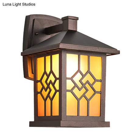 Rustic Frosted Glass Coffee Wall Sconce Light Fixture With Single Bulb - Yard Lighting Lantern