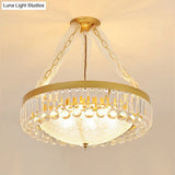 Rustic Glass Chandelier With Bowl Shape & Crystal Accents