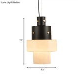Rustic Glass Cylinder Pendant Light - White With Black Head Ideal For Living Room Ceiling
