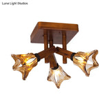 Rustic Glass Flower Semi Flush Light With Red Brown 3/5/8 Lights For Dining Room Ceiling