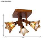 Rustic Glass Flower Semi Flush Light With Red Brown 3/5/8 Lights For Dining Room Ceiling