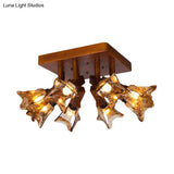 Rustic Glass Flower Semi Flush Light With Red Brown 3/5/8 Lights For Dining Room Ceiling