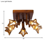 Rustic Glass Flower Semi Flush Light With Red Brown 3/5/8 Lights For Dining Room Ceiling