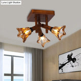 Rustic Glass Flower Semi Flush Light With Red Brown 3/5/8 Lights For Dining Room Ceiling