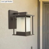 Rustic Glass & Metal Outdoor Wall Lamp With 1 Bulb In Coffee/Black