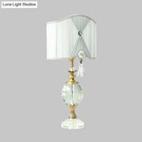 Rustic Globe Night Lamp With Crystal Table Light - Single Bulb White Drum Fabric Shade