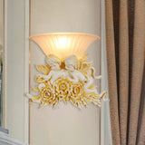 Rustic Gold/Beige Opal Fluted Glass Wall Light With Dual Angels Decor - Mounted Lamp Beige