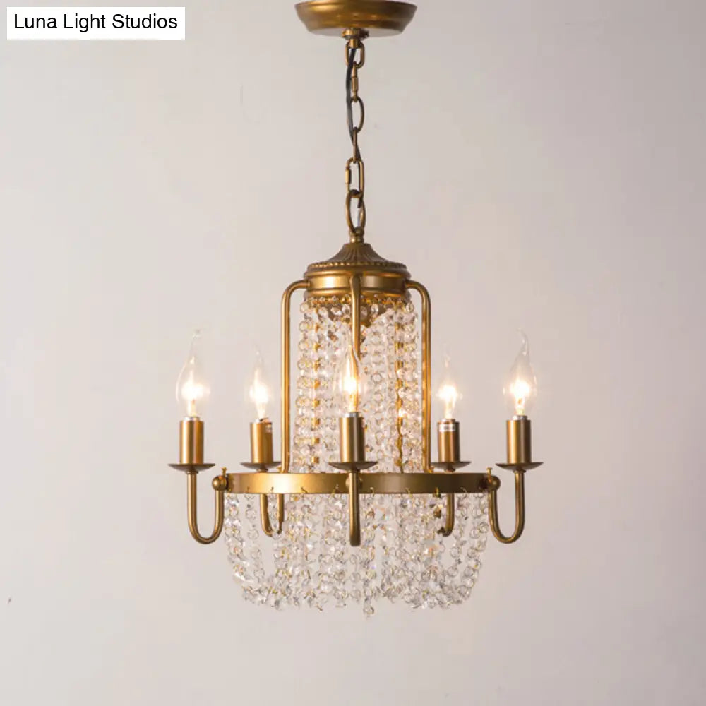 Rustic Gold Candle Style Chandelier - Crystal Octagons & Hanging Pendant For Living Room
