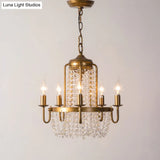 Rustic Gold Candle Style Chandelier - Crystal Octagons & Hanging Pendant For Living Room
