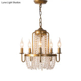 Rustic Gold Candle Style Chandelier - Crystal Octagons & Hanging Pendant For Living Room