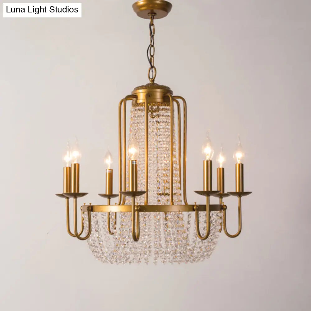 Rustic Gold Candle Style Chandelier - Crystal Octagons & Hanging Pendant For Living Room