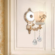 Rustic Gold Wall Sconce With Flower-Embossed Bowl And Frosted Glass - Crystal Accent 1 /