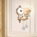 Rustic Gold Wall Sconce With Flower-Embossed Bowl And Frosted Glass - Crystal Accent 1 /