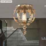 Rustic Grey/White/Gold Metal Leaf Crown Flush Light Ceiling Lamp For Corridor