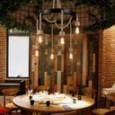 Rustic Hemp Rope Chandelier: Caged Sitting Room Pendant 6-Light Circular Suspension Brown