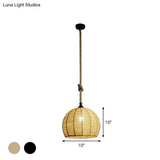 Rustic Hemp Rope Pendant Lamp For Dining Table - 1-Light Black/Brown 10’/12’ Wide