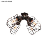 Rustic Industrial Caged Bedroom Ceiling Fixture - Semi-Flush Mount With Pipe Design Bronze/Aged