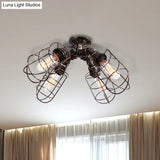 Rustic Industrial Caged Bedroom Ceiling Fixture - Semi-Flush Mount With Pipe Design Bronze/Aged