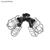 Rustic Industrial Caged Bedroom Ceiling Fixture - Semi-Flush Mount With Pipe Design Bronze/Aged