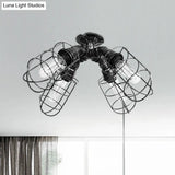 Rustic Industrial Caged Bedroom Ceiling Fixture - Semi-Flush Mount With Pipe Design Bronze/Aged