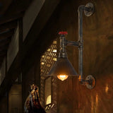 Rustic Industrial Plumbing Pipe Wall Lamp With Valve Decoration - 1 Light Metal Lighting In