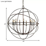 Rustic Iron Chandelier: Antique Style Pendant Light With Spherical Cage Shade And Multi-Light
