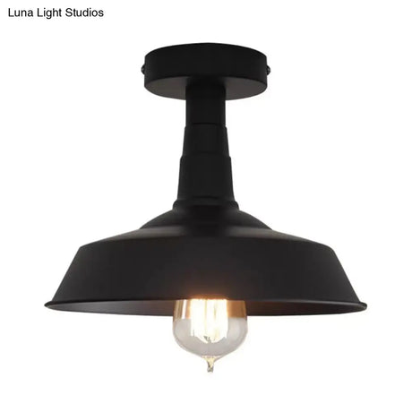 Rustic Iron Flushmount Lighting - Single Bulb Semi Flush Mount Ceiling Light In Black