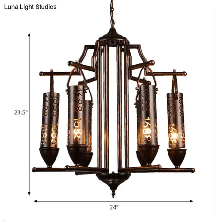 Rustic Iron Flute Hanging Light: Creative Chandelier With Number Design Perfect For Bars