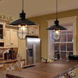 Rustic Iron Saucer Dining Room Pendulum Light - Black Pendant Lamp With 2 Extra Shade Guards