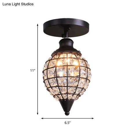 Rustic Iron Semi Flush Mini Disco Ball Ceiling Light With Crystal Draping - 5’/6.5’ W 1-Light