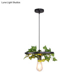Rustic Iron Wheel Chandelier - Black With 1/3/6 Bulbs Perfect For Restaurant Plant Pendant Lighting