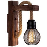 Rustic L-Shaped Wall Mount With Hemp Rope Cord - Brown Wood Dining Room Fixture / With Shade