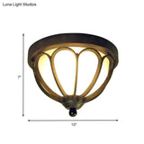 Rustic Led Ceiling Light Fixture: Cream Glass Bowl Flush Mount Lamp In Black With Metal Cage