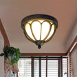 Rustic Led Ceiling Light Fixture: Cream Glass Bowl Flush Mount Lamp In Black With Metal Cage