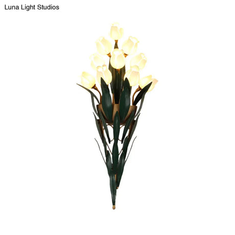 Rustic Lily Bouquet Wall Lamp Kit - 6/10 Heads White/Purple Glass Sconce Light Fixture For Dining