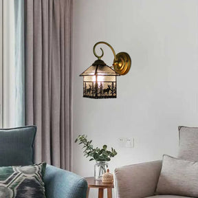 Rustic Lodge Wall Light With Deer 1-Bulb Clear Glass Sconce In Brass - Perfect For Dining Room