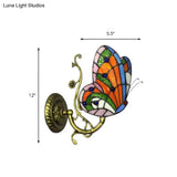 Rustic Loft Butterfly Stained Glass Wall Sconce In Blue/Orange - Mini & Stylish