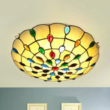Rustic Loft Stained Glass Flush Mount Light In Beige/Yellow - 12’/16’/19.5’ Diameter Bedroom